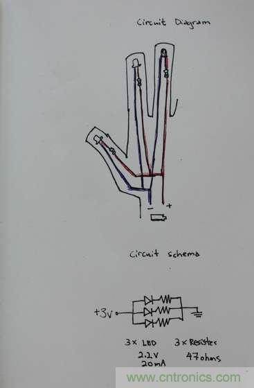 LED多點觸控手套DIY:設計電路圖