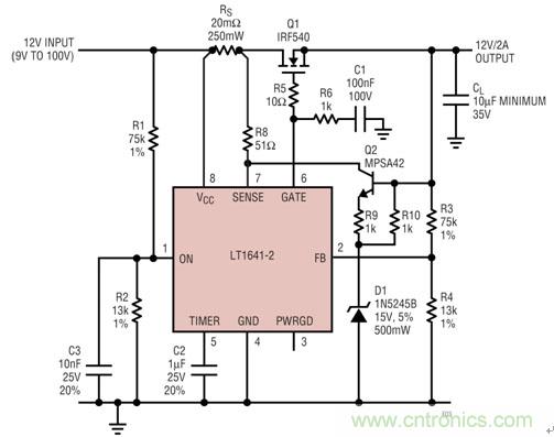 調(diào)整箝位電壓以在輸入浪涌上升時箝位，保護(hù)MOSFET免受功率過度消耗的影響