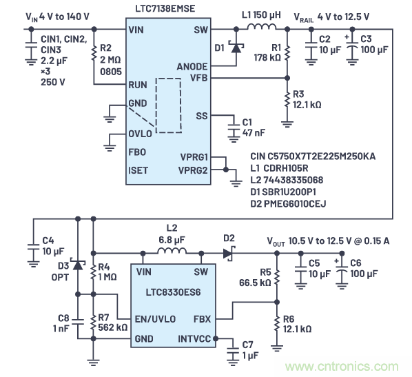 在源電壓5 V至140 V的電氣系統(tǒng)中,如何維持偏置電壓呢? 在源電壓5 V至140 V的電氣系統(tǒng)中,如何維持偏置電壓呢?